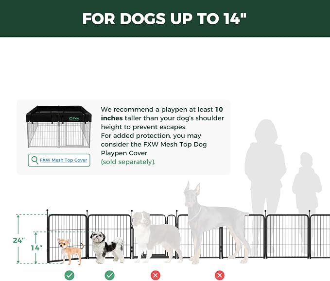 FXW Rollick Unleashed Dog Playpen for Indoor, Yard, RV Camping, 24 inch 48 Panels for Small and Puppy Dogs, Black│Patented