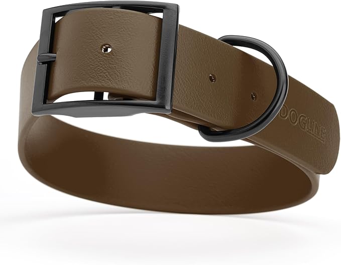 Dogline Biothane Waterproof Dog Collar Strong Coated Nylon Webbing with Black Hardware Odor- Proof for Easy Care Easy to Clean High Performance Fits Small Medium or Large Dogs, Dark Chocolate Brown