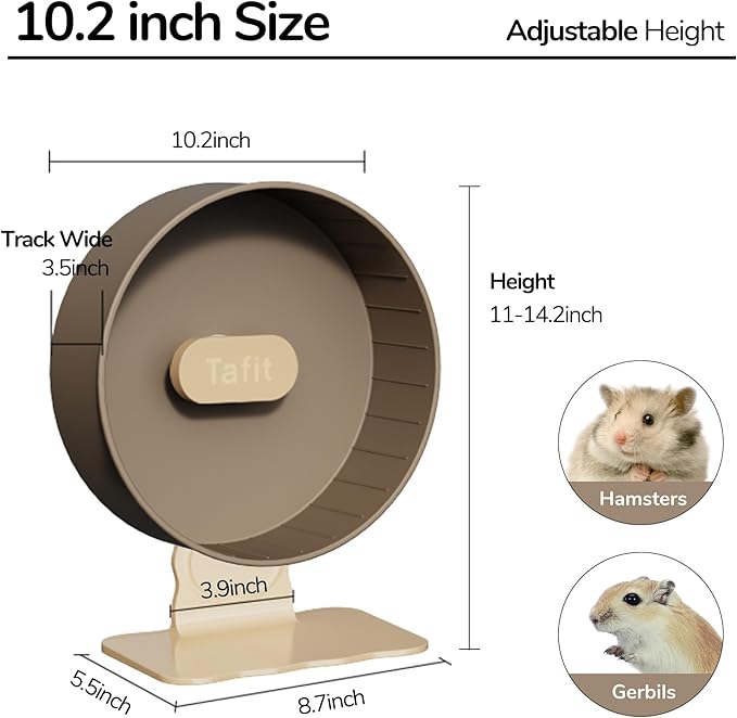 Quiet Hamster Wheel 10.2 Inch Dual-Bearings Silent Small Animals Running Exercise Wheel Height Adjustable for Syrian Hamsters, Gerbils, Rats, or Other Small Pets, Raspberry Pink