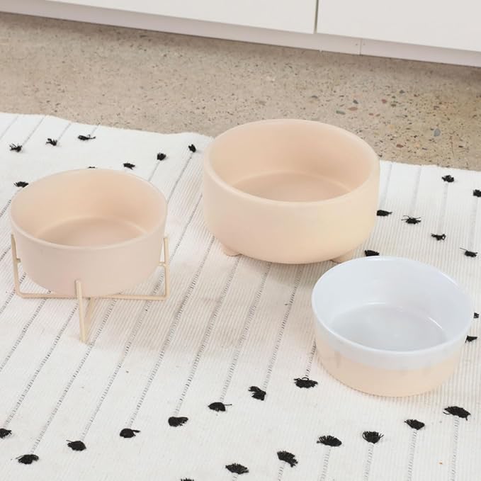 Waggo Uplift Ceramic Dog Bowl for Small Medium and Large Breeds - Heavyweight and Durable Pet Food and Water Dish Crock, Dishwasher Safe, Modern, Elevated Feeder (Buttercream, Small)