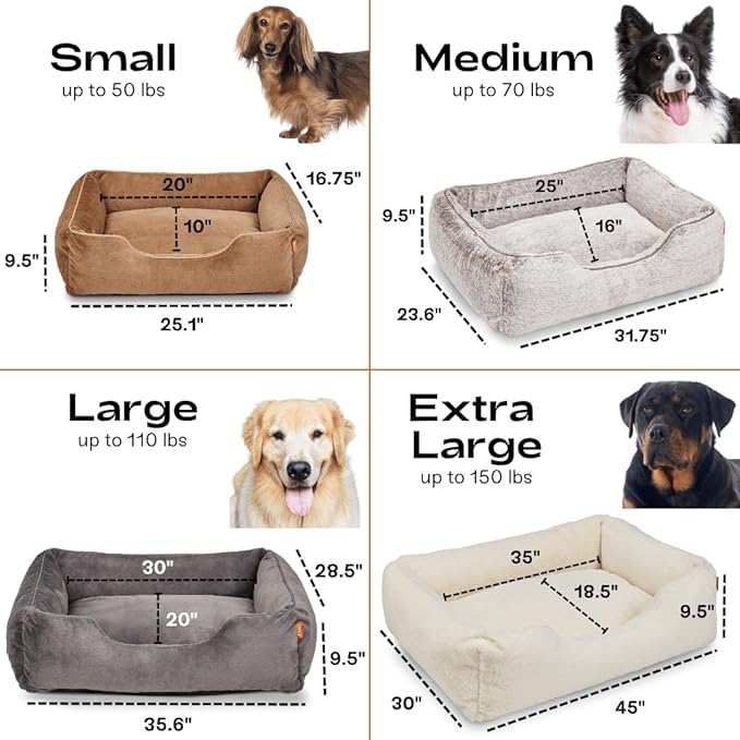 FUZI Luxury Aesthetic Dog Bed for Medium Dogs with Washable Cover, Pet Couch, Pet Bed with Sides, Non-Slip Bottom, Soft and Durable Calming Dog Bed, Faux Rabbit Fur, Medium 31.75x23.6x9.5 Light Brown