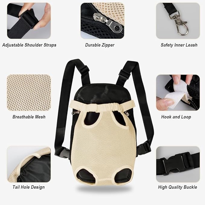 FEimaX Dog Carrier Backpack Pet Legs Out Front Cat Travel Bag, Adjustable Puppy Backpacks Carriers Hands-Free for Small Medium Dogs Cats Hiking Traveling Camping Daily Walking