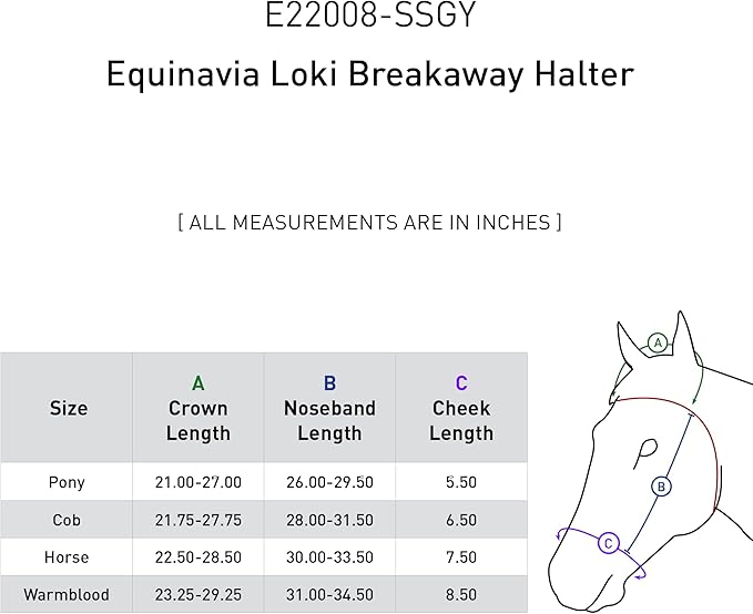 Equinavia Loki Adjustable Breakaway Horse Halter - Silver Sconce Gray - Warmblood