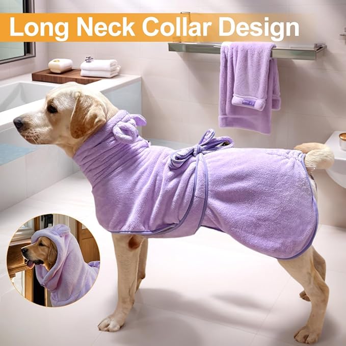 Medium to Large Size Dog Bathrobe, Quick Drying Super Absorbent Used for After Bathing, Warm Dog Towels, Adjustable Hoodies and Belts for Pet Dogs Bath Clothes Products (Purple, 5XL)