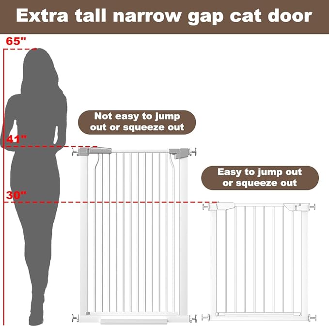 41" Extra Tall Cat Gate for Doorway, 29.6-32.5''W Metal Pet Baby Safe Gate, Extra Wide Pressure Mounted Baby Gate, No Drilling Cat Fence Indoor, Tall Dog Gate, White