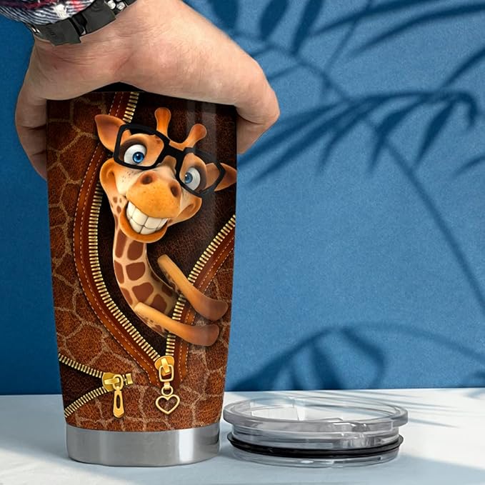 SANDJEST Giraffe Tumbler Funny Leather Drawing 20oz Tumblers with Lid Gift for Women Girl Daughter Sister Animal Lovers Christmas Birthday