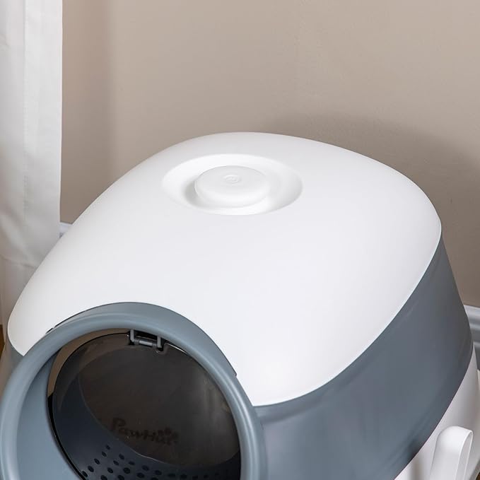 PawHut Cat Litter Box with Lid, Covered Litter Box w/High Sides, Air Freshener, Large Two-Way Entrance Kitty Toilet, Foldable, Easy Clean, White