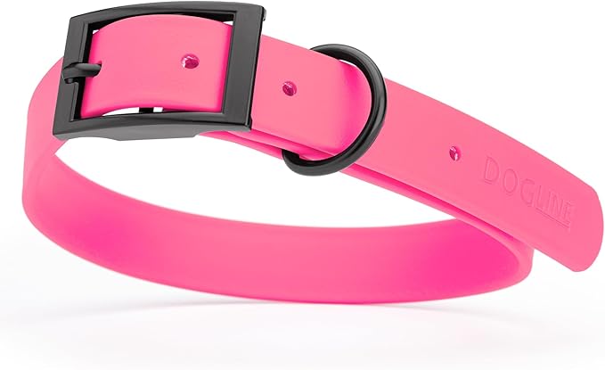 Dogline Biothane Waterproof Dog Collar Strong Coated Nylon Webbing with Black Hardware Odor- Proof for Easy Care Easy to Clean High Performance Fits Small Medium or Large Dogs, Passionfruit Pink