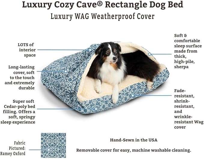 Snoozer Pet Products Luxury Rectangle Cozy Cave, Wag Collection, Medium, Ramey Oxford