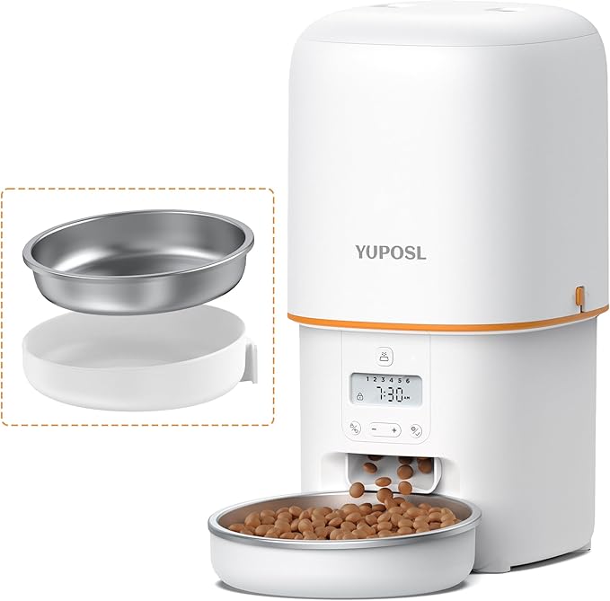 Automatic Cat Feeder - 4L Timed Auto Pet Feeder for Cat and Dog with Dry Food Dispenser, 180-day Battery Life, 1-6 Meals Per Day, 1-16 Portion, Desiccant Bag Keeps Food Fresh