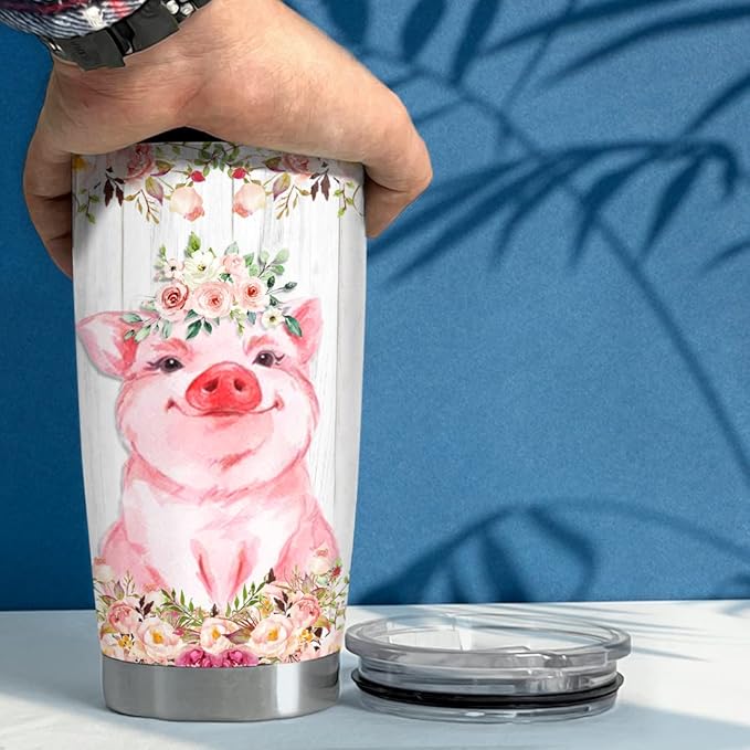 SANDJEST Pig Tumbler Just A Girl Who Loves Pigs 20oz Tumblers with Lid Gift for Daughter Farm Girl Animal Lover Christmas Birthday