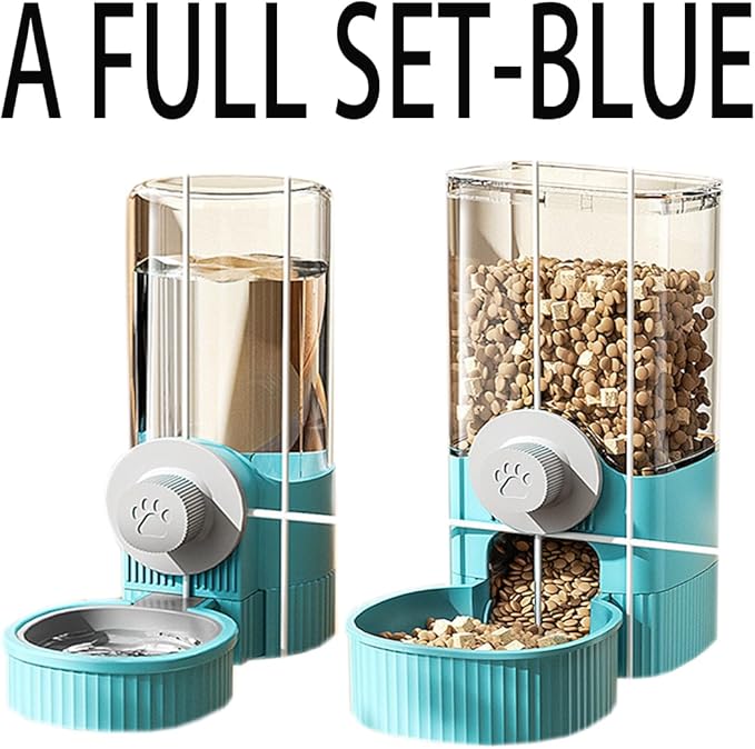 Hanging Automatic Bunny Food Water Dispenser, Gravity Rabbit Cage Feeder and Water Dispenser Ferret Cages Accessories, Cage Cat Food Bowl, for Chinchilla Guinea Pig Hedgehog (Grey)