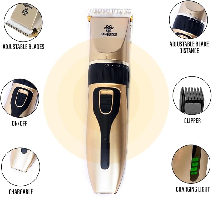 Grooming Kit for Dogs at Home - Rechargeable Low Noise Cat and Dog Shavers & Clippers for Grooming Thick Hair - Cordless Grooming Clippers Includes Pet Hair Clippers, Nail Trimmer, Shears & Bath Brush