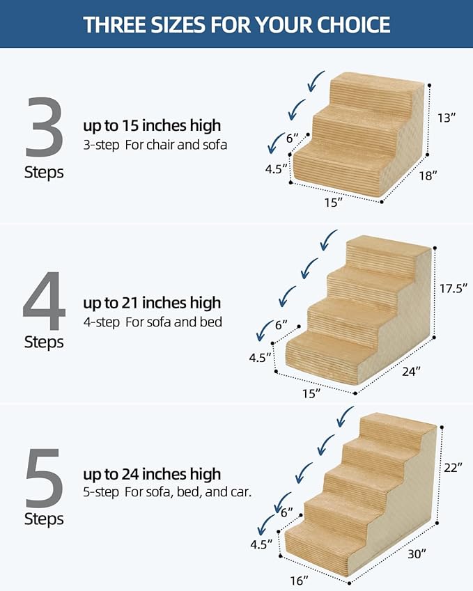 Dog Stairs for Small Dogs,17.5" H,4-Step Dog Steps for Bed and Couch with High Density Foam,Non-Slip Pet Steps for Doggy and Cat,Pet Stairs with a Washable Cover,Khaki