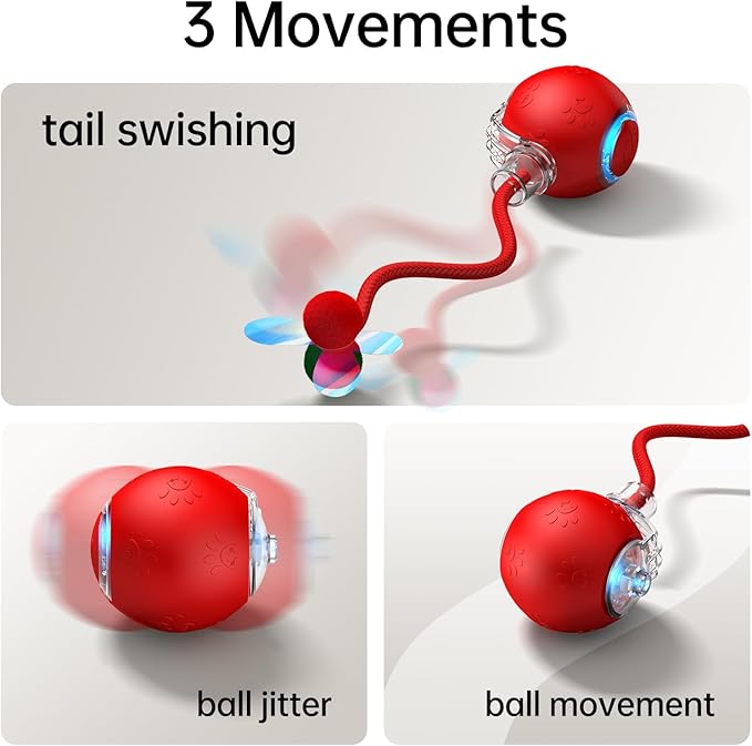Interactive Cat Toys for Indoor Cats - Kitten Toy with Speedy Tail 2.0, Automatic Cat Toys for Bored Indoor Adult Cats, Motion-Activated, 2025 New Upgraded, USB Rechargeable (Red)