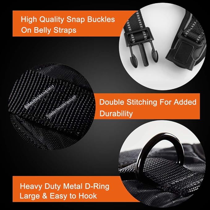 PHOEPET Reflective Dog Harness No Pull Large Breed Vest with 2 Metal Leash Attachment Hooks(L, Black)