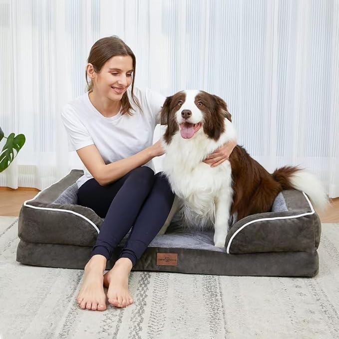 Comfort Expression XXL Dog Beds Memory Foam, Orthopedic Dog Beds for Extra Large Dogs, Waterproof Dogs Bed, Washable Pet Sofa Couch with Bolster & Removable Cover(XX-Large,Olive Green)