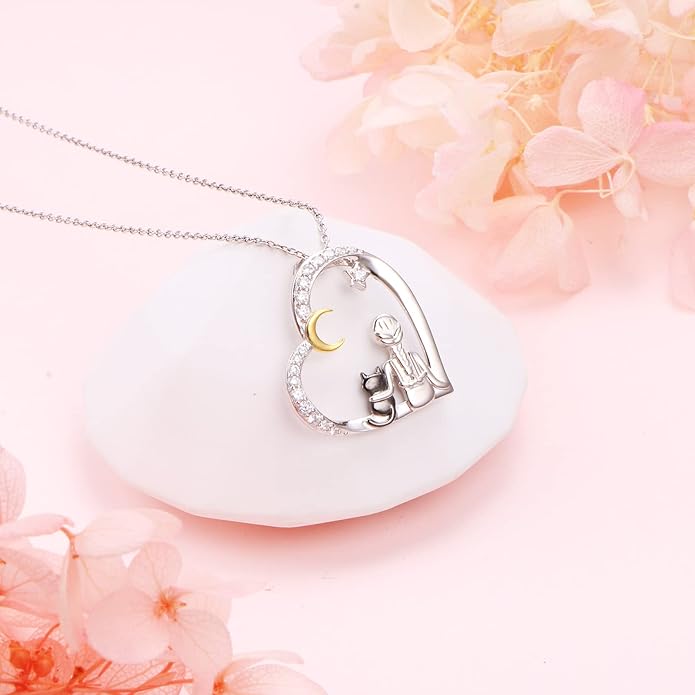 S925 Sterling Silver Horse Bunny Cat Dog Heart Pendant Necklace Cute Animal Jewelry Gifts for Women Adults Teens
