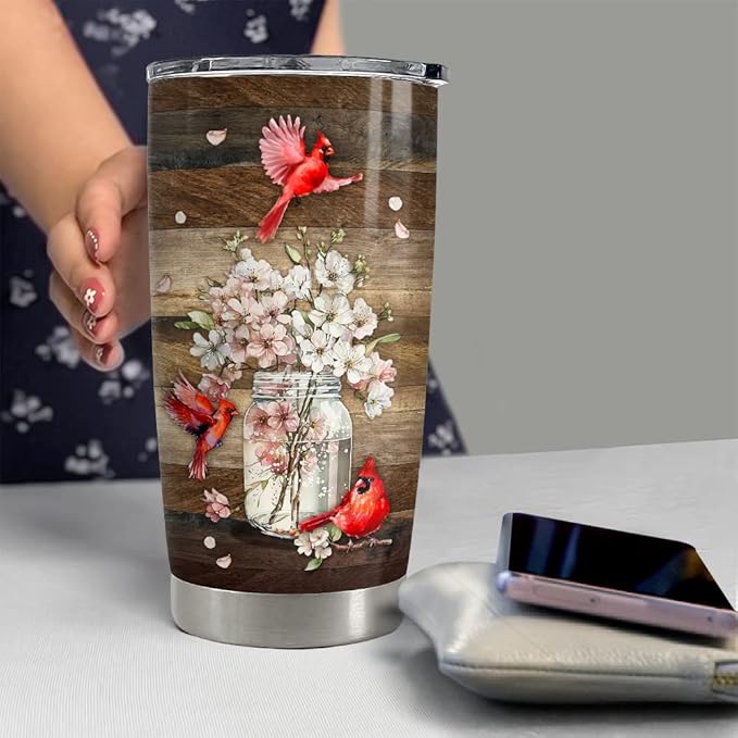 SANDJEST Cardinal Tumbler 20oz Stainless Steel Insulated Tumblers Coffee Travel Mug Cup Gift for Women Birthday Christmas