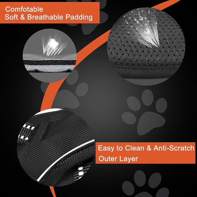 PHOEPET Reflective Dog Harness No Pull Large Breed Vest with 2 Metal Leash Attachment Hooks(XL, Black)