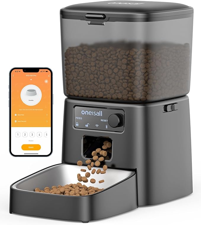 oneisall Automatic Cat Feeder, WiFi Cat Food Dispenser with App Control, Auto Cats Feeder Automatic for Dry Food, Smart Pet Food Dispenser with Portion Control for Small Pets Indoor