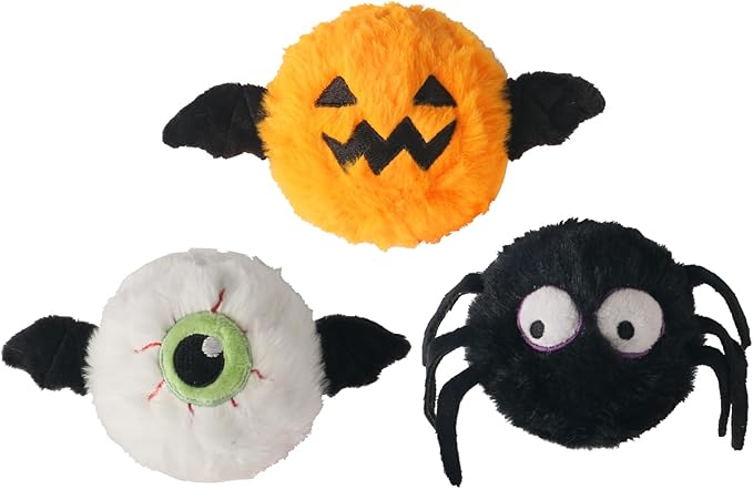 DKING 3Pack Squeaky Dog Balls,2 in1 Funny Puppy Ball Toys,Birthday Dog Toy for Small Medium Dogs (Halloween Ball)