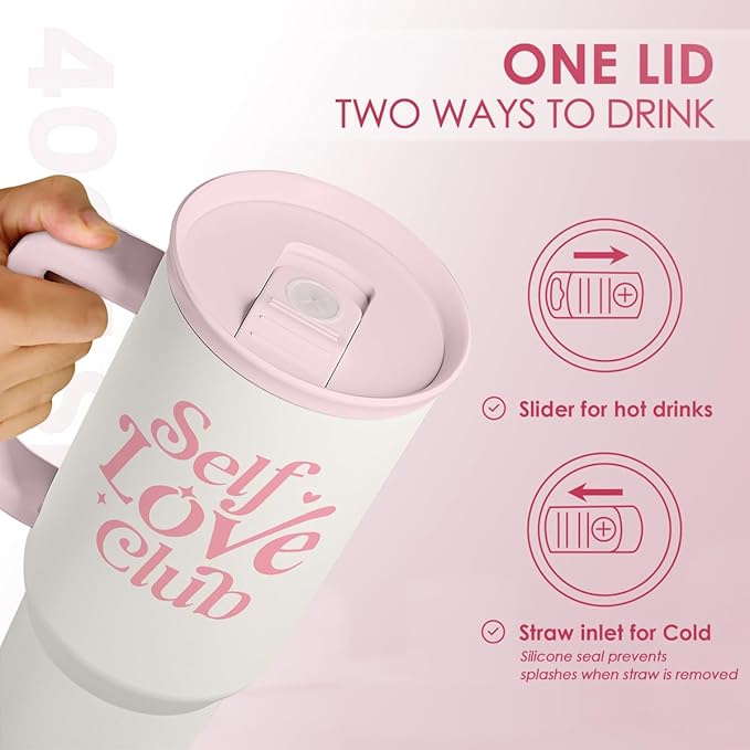 SANDJEST Inspirational Gifts for Women Girls, Inspiration Stainless Steel Insulated Tumbler with Handle, Self Love Clup Coffee Travel Mug Cup, Gift for Birthday Christmas, 40oz