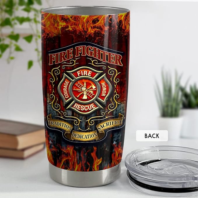SANDJEST Firefighter Tumbler 20oz Tumblers with Lid Gift for Firemen Fire Department Dad Men Father Graduation Retirement