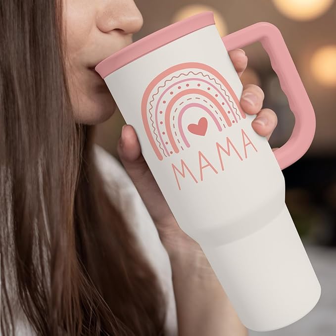 SANDJEST Gift for Mom from Daughter Son - Mama Insulated Stainless Steel Tumbler 40oz with Handle and Straw, Travel Coffee Mug for Mommy Moms - Gifts Idea for Birthday Christmas Mothers Day