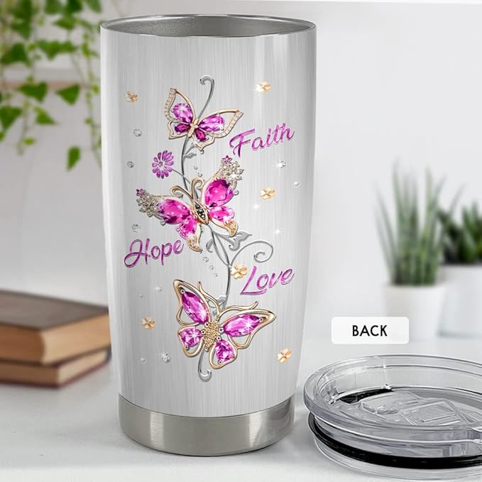 SANDJEST Butterfly Tumbler Jewelry Style 20oz Tumblers with Lid Gift for Women Girl Daughter Sister Mom Christmas Birthday Religious Gifts Birthday Presents