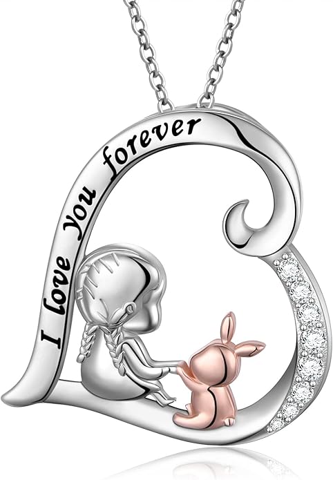 S925 Sterling Silver Horse Bunny Cat Dog Heart Pendant Necklace Cute Animal Jewelry Gifts for Women Adults Teens