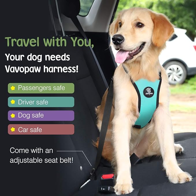 Dog Seat Belt, Safety Vest Dog Car Harness with Adjustable Buckle Dog Seat Belt for Vehicle Nylon Pet Safety Seat Belts Heavy Duty(L, Blue)