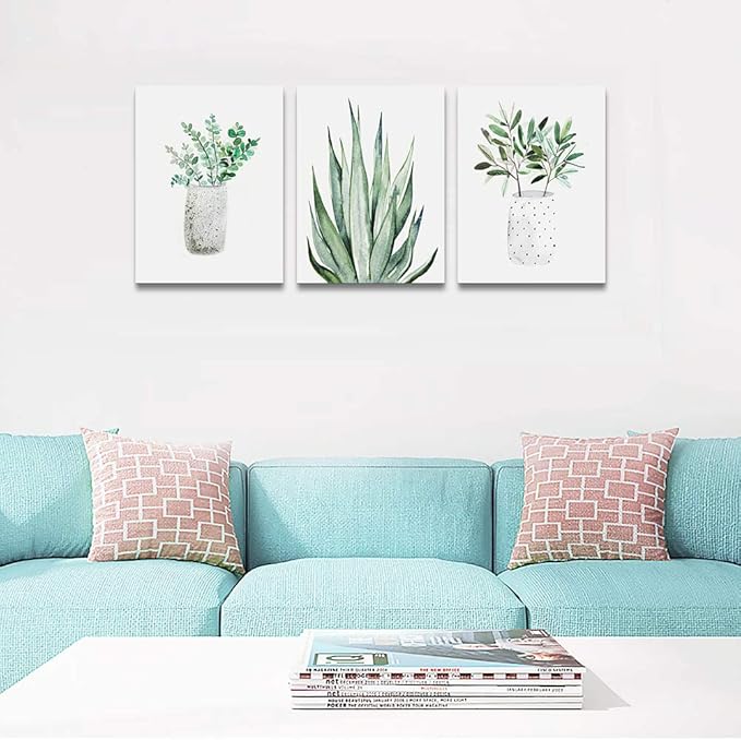 farmhouse Wall Art painting for dining room bathroom Abstract Canvas art family Wall decor for Bedroom kitchen Wall Decoration Living Room decor art Green Leaf pictures Artwork for home walls 3 piece