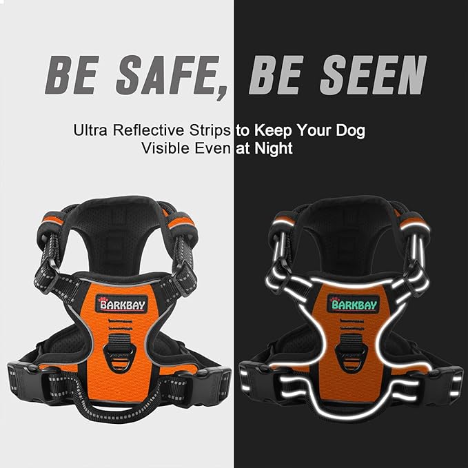 BARKBAY No Pull Dog Harness Front Clip Heavy Duty Reflective Easy Control Handle for Large Dog Walking(Orange,XL)
