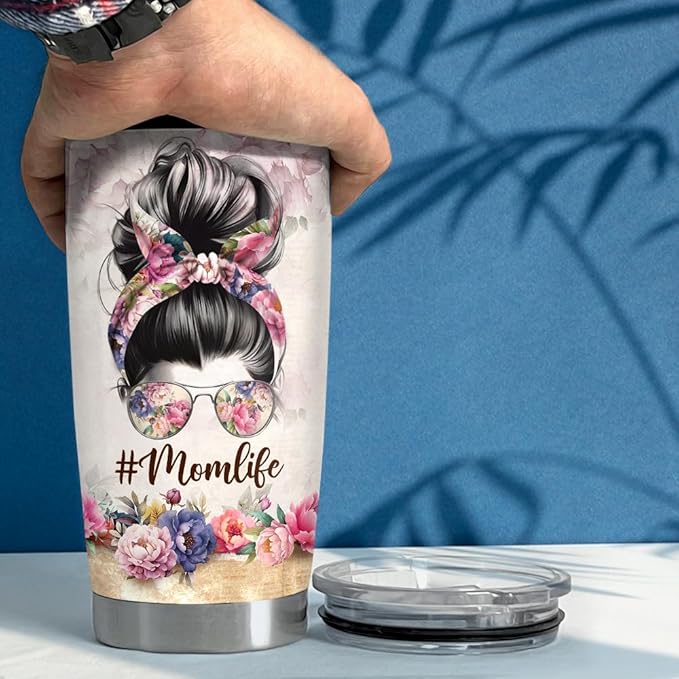 SANDJEST Mom Tumbler 20oz Stainless Steel Insulated Tumblers Coffee Travel Mug Mother Cup Gift for Best Moms Mother Mama Mommy Gifts from Daughter Son for Birthday Christmas