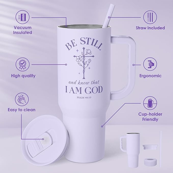 SANDJEST Christian Gift for Women – Insulated Stainless Steel Tumbler with Handle and Straw - Religious Inspirational Gifts for Birthday Christmas, 40oz