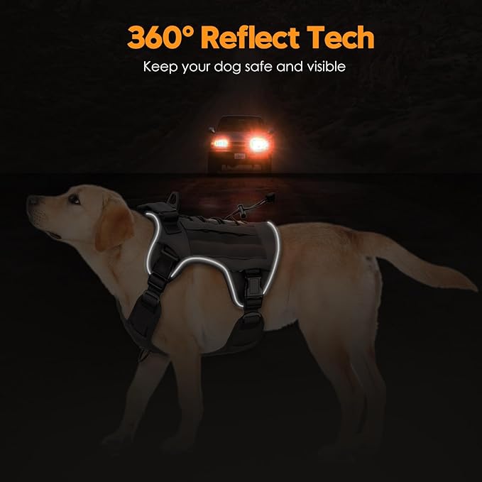 Heavy-Duty Tactical Dog Harness for Large Dogs, No Pull Adjustable Reflective Pet Vest with Molle System, K9 Military-Grade Control for Service Training, Outdoor & 10+ Breeds, Gray, Large