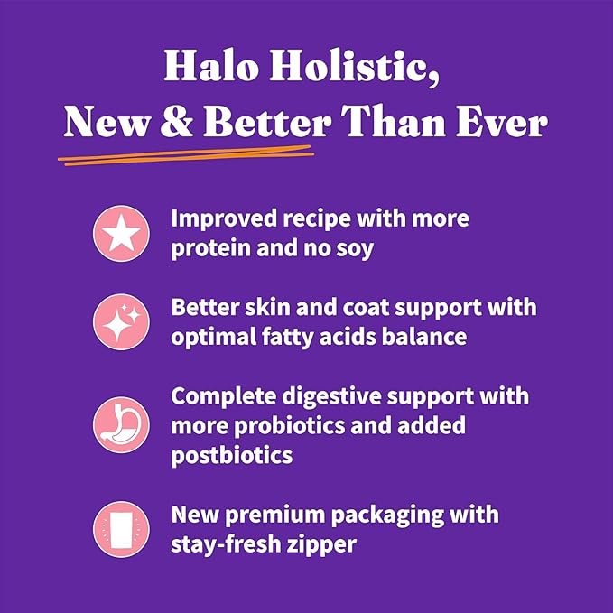 Halo Holistic Cat Food Wild Caught Salmon & Whitefish Formula, Healthy Grains Dry Cat Food, Complete Digestive Health, Kibble for Adult Cats, 6 lb Bag