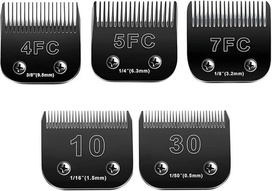 10 Blades Dog Grooming Blades Compatible with Andis/Oster A5/Wahl KM-10 Series Dog Clippers,Detachable Clipper Replacement Blade,Black (5PCS Black-#10+30+4FC+5FC+7FC)