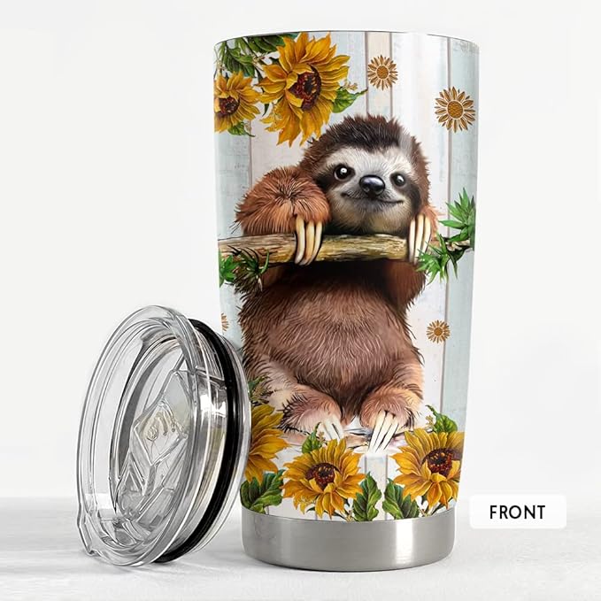 SANDJEST Sloth Tumbler Sunflower 20oz Tumblers with Lid Gift for Girl Daughter Women Best Friend Sister Animal Lovers Christmas Birthday