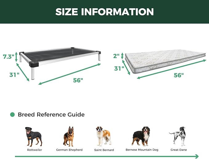 FXW TitanNest Chew-Proof Elevated Dog Bed, Raised Cot for Indoor/Outdoor/Camping Use, Durable & Waterproof Cooling Pet Bed with Exclusive Cover for Extra Large Dogs, 56.0" L x 31.0" W x 7.3" H, Black
