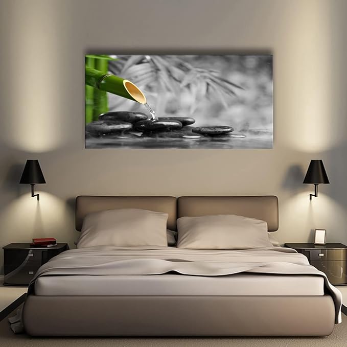 Yxbhhym Canvas Wall Art Living Room Black and White Wall Art Zen Poster Prints Green Wall Decor Stone Meditation Pictures for Office Kitchen Decoration Bedroom Wall Décor Framed Large Art
