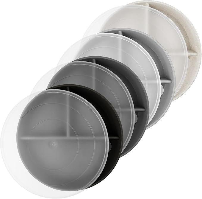 greenandlife 9 Inch 4PCS Divided Plates with Lids, Portion Control Plates for Kids Adults, Dishwasher Microwave Safe Compartment Plate, Unbreakable Lightweight Reusable Wheat Straw Plate, Grey Black