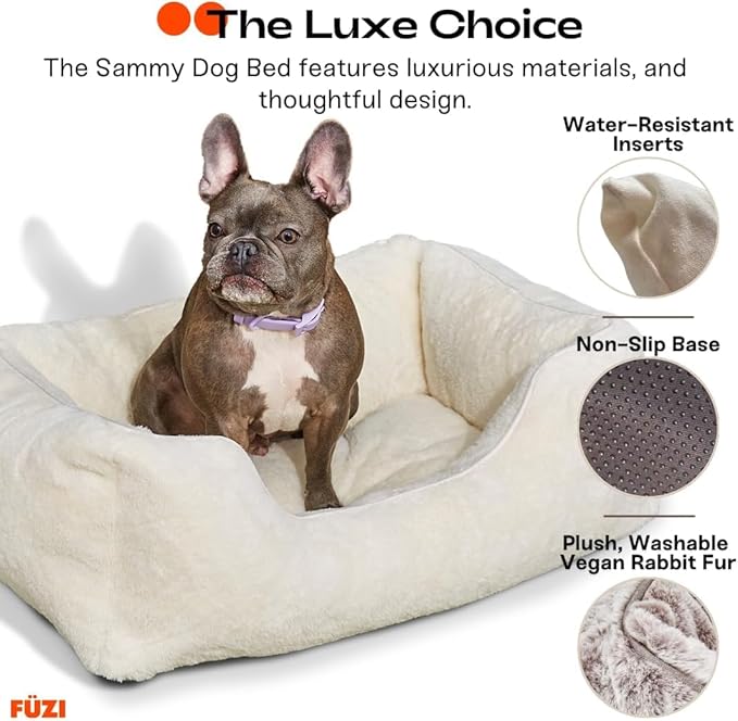 FUZI Luxury Aesthetic Dog Bed for Small Dogs with Washable Cover, Pet Couch, Pet Bed with Sides, Non-Slip Bottom, Soft and Durable Calming Dog Bed, Faux Rabbit Fur, Small 25.1x16.75x9.5 Soft White