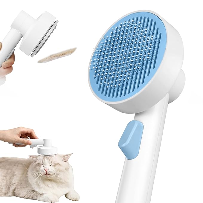 Self Cleaning Slicker Cat Brushes for Indoor Shedding Short Haired Dogs Grooming Supplies for Long Hair Pet Comb Essentials Tools for Pitbulls Removes Matted Fur and Loose Undercoat Set (Sky Blue)