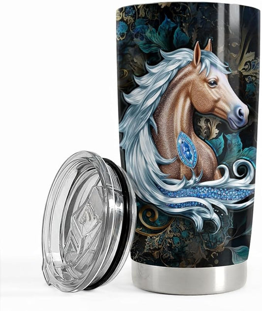 SANDJEST Horse Tumbler 20oz Horse Jewelry Drawing Style Gifts for Women Girl Stainless Steel Insulated Tumbler Coffee Travel Mug Cup Gift for Birthday Christmas