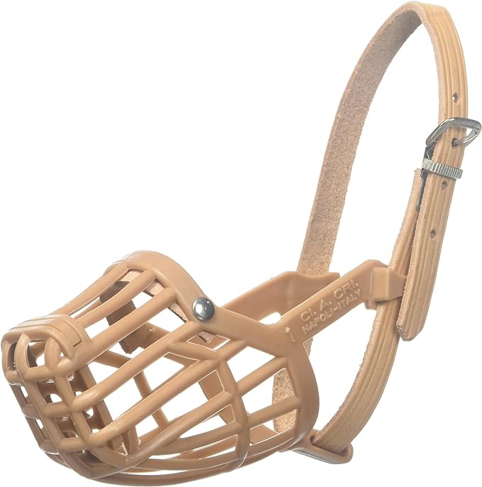 Leather Brothers Italian Basket Dog Muzzle, Adjustable Secure Fit, Comfortable Design, Training and Safety, Averts Biting, Prevents Chewing and Scavenging, Perfect for Grooming - Tan, Size 1