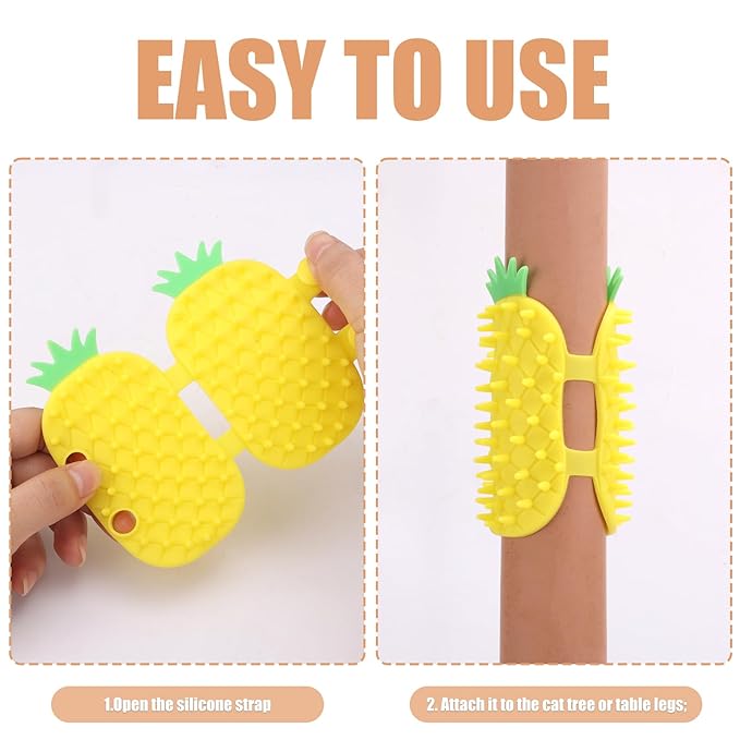 Self Cleaning Cat Brush, 2-in-1 Tickling Comb Pet Brush Silicone Tickling Artifact Cat Grooming Shedding Brush Cat Corner Scartcher for Short/Long Hair Cats Dogs Pets (Pineapple Style)