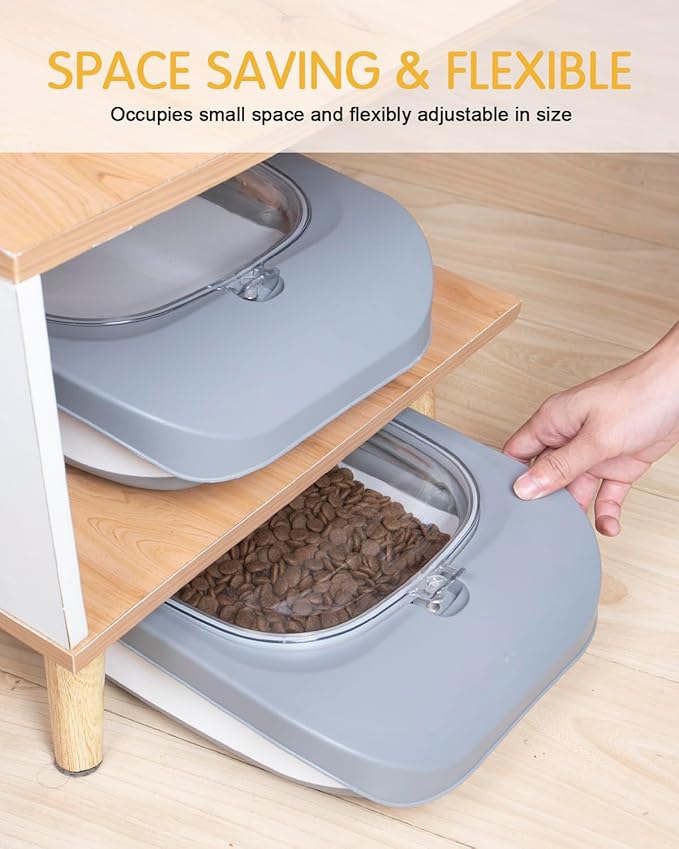 10-13 Lbs Cat Food Container,Collapsible Cat Food Storage with Airtight Lid,Silicone Pet Bowl and Cat Food Scoop，Pet Food Storage containers Dry Food for Pets, Rice (Grey 13lbs 02)
