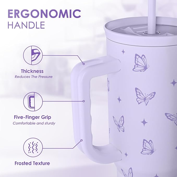 SANDJEST Butterfly Gifts for Women, Butterfly Tumbler with Handle, Stainless Steel Insulated Coffee Travel Mug Cup, Gifts for Women Girls on Birthday Christmas, 40oz